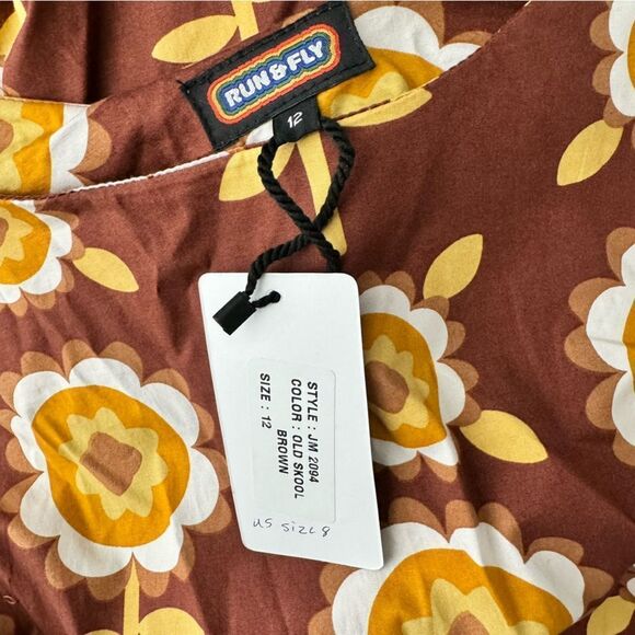 Run & Fly Retro Vintage 50's Style Dress IN Brown Floral Print - Picture 7 of 9